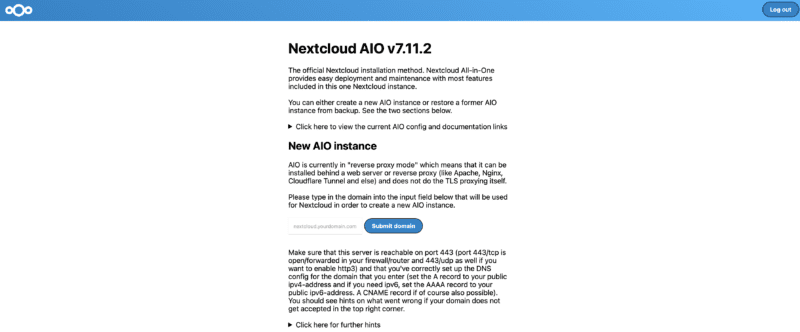 Nextcloud AIO Admin Page